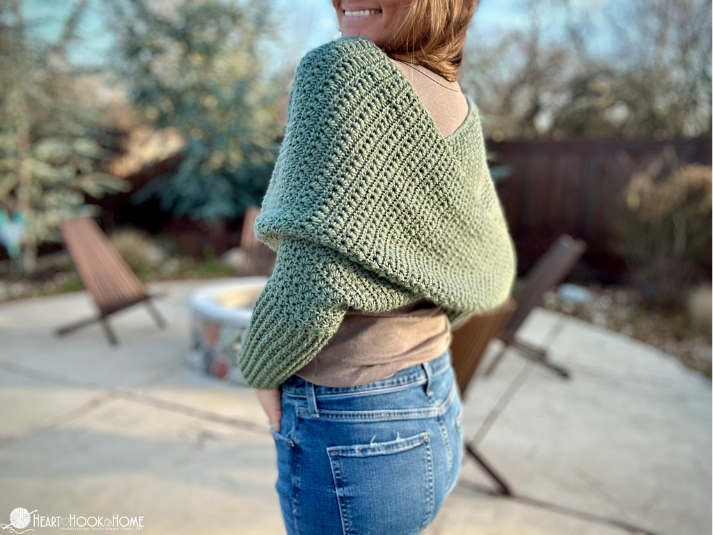 back view crochet scarf with sleeves wrap cardigan