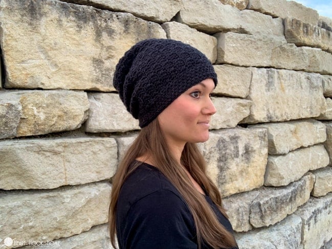 bricktown slouch beanie crochet pattern textured slouchy hat worn