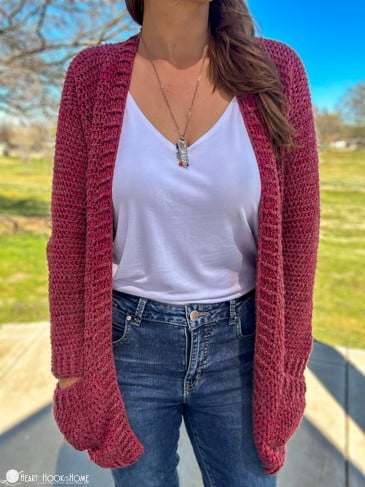 camille cardi crochet pattern lightweight cardigan front view