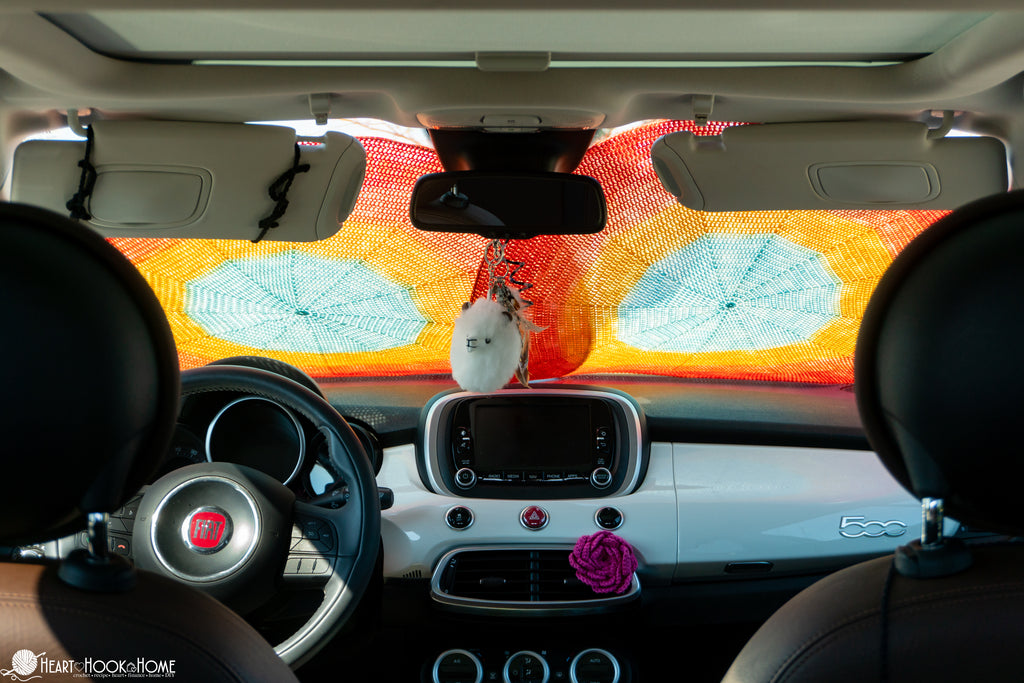 detail of mesh crochet car sun shade pattern