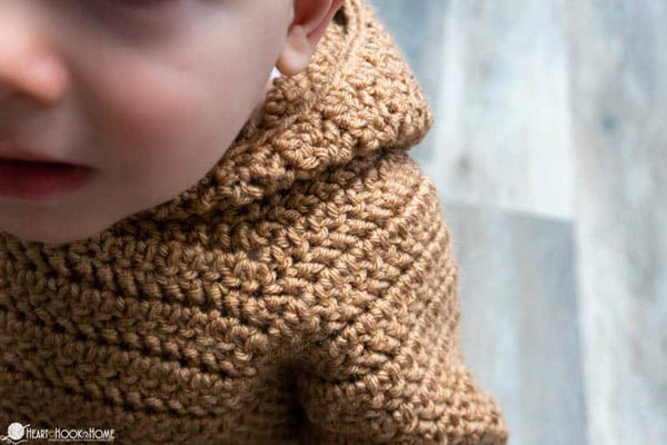 harvest hoodie kids crochet pattern hooded sweater front view