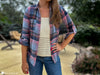side view of crochet tank top showing fit and drape