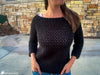 woman wearing easy crochet pullover sweater
