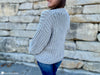 close up of bulky yarn crochet cardigan texture