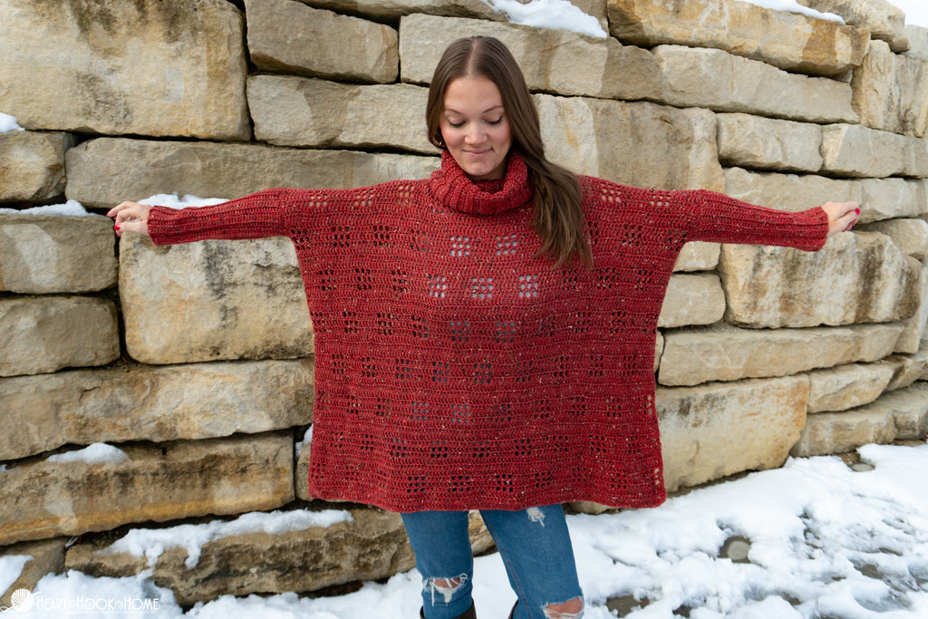 filet crochet lace poncho stitch detail close up