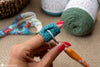 close up crochet finger cuff stitches and fit on finger