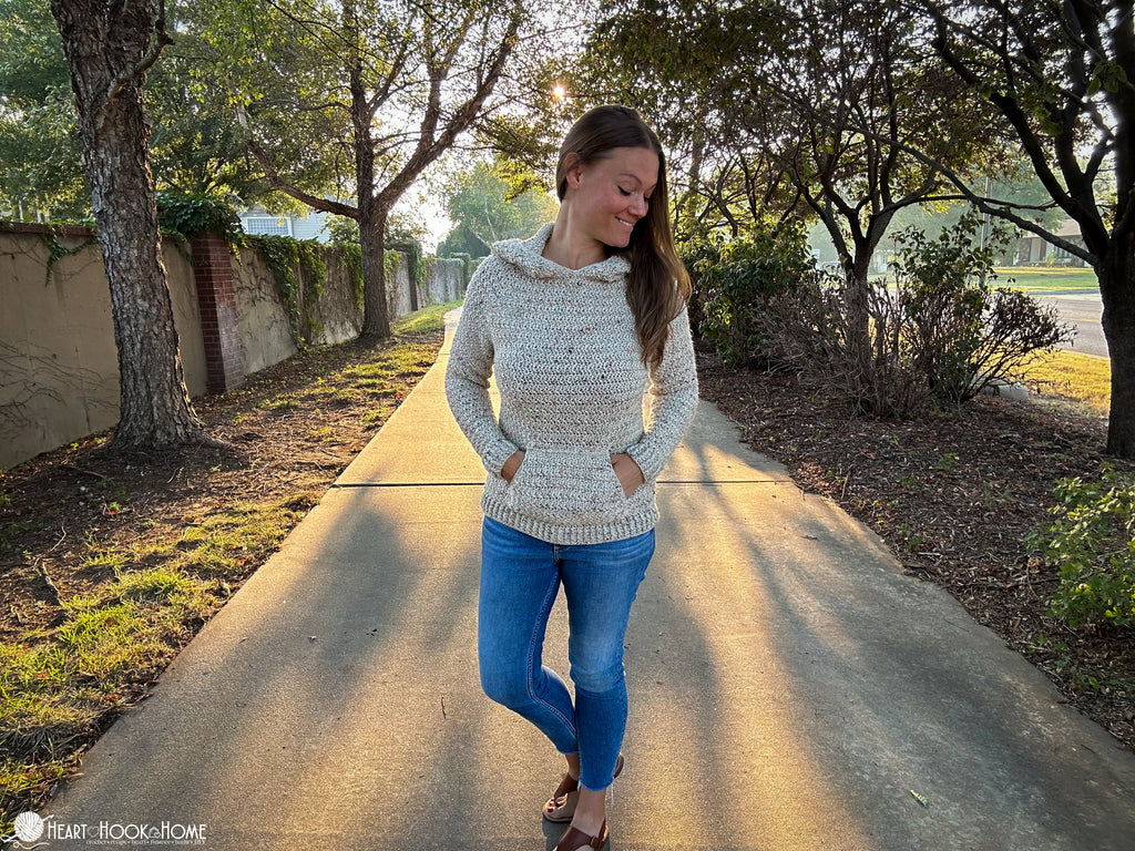 back view crochet hoodie adult sweater relaxed fit