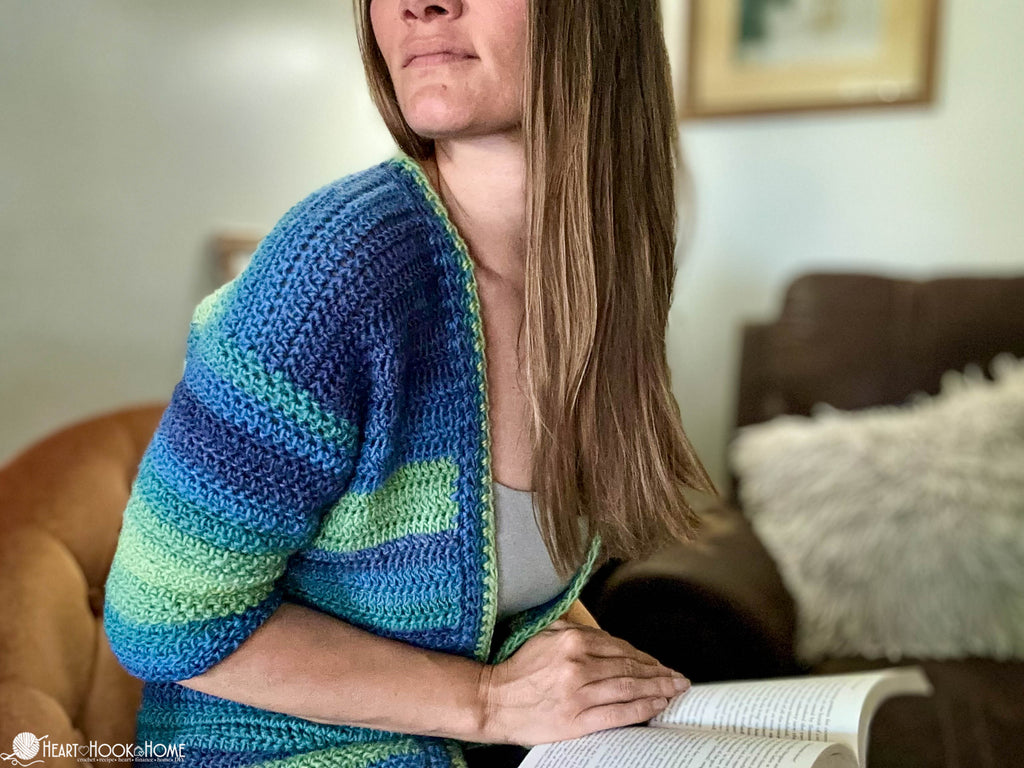 close up crochet housecoat stitches and texture
