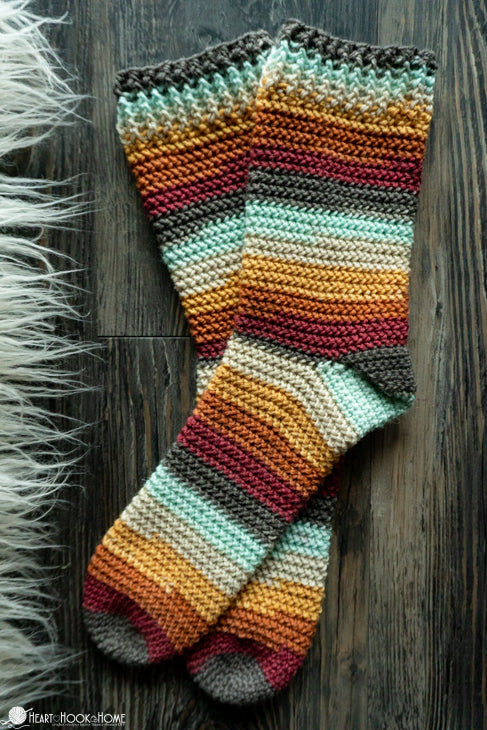 person wearing crochet herringbone socks