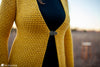 woman wearing honeycomb crochet cardigan