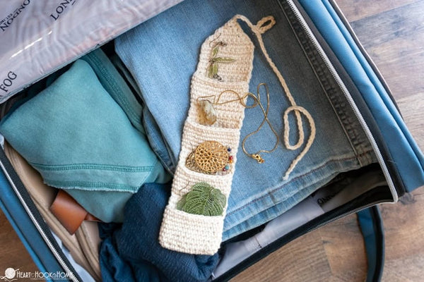 crochet jewelry saver roll pouch for travel organization