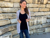 woman wearing maisey crochet cardigan