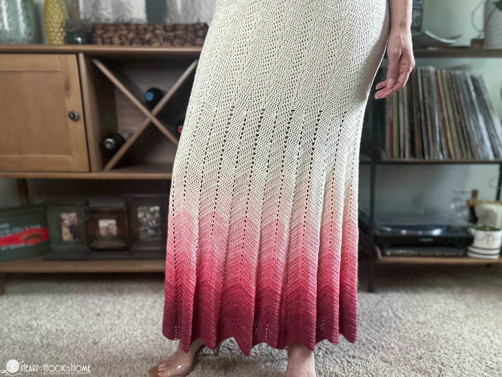 close up chevron crochet stitch skirt texture