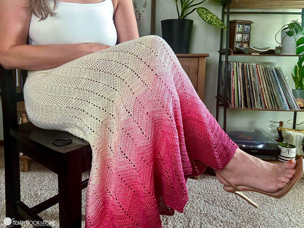 woman wearing maxine chevron crochet skirt outfit
