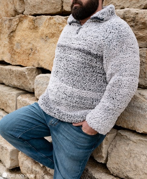 mens quarter zip sherpa crochet pattern textured pullover worn