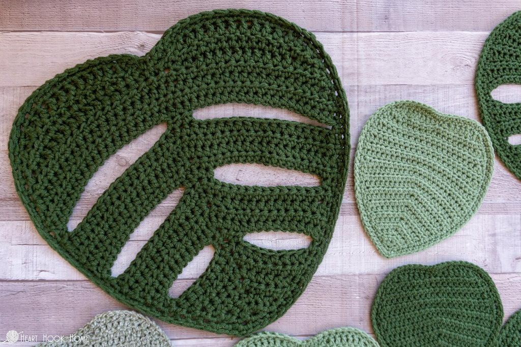 crochet monstera leaf stitch detail close up