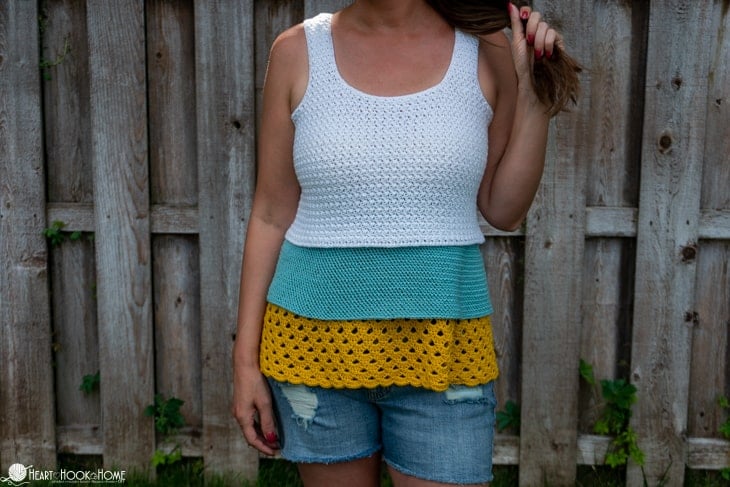 Perfect Parfait three tier tank crochet pattern summer top worn