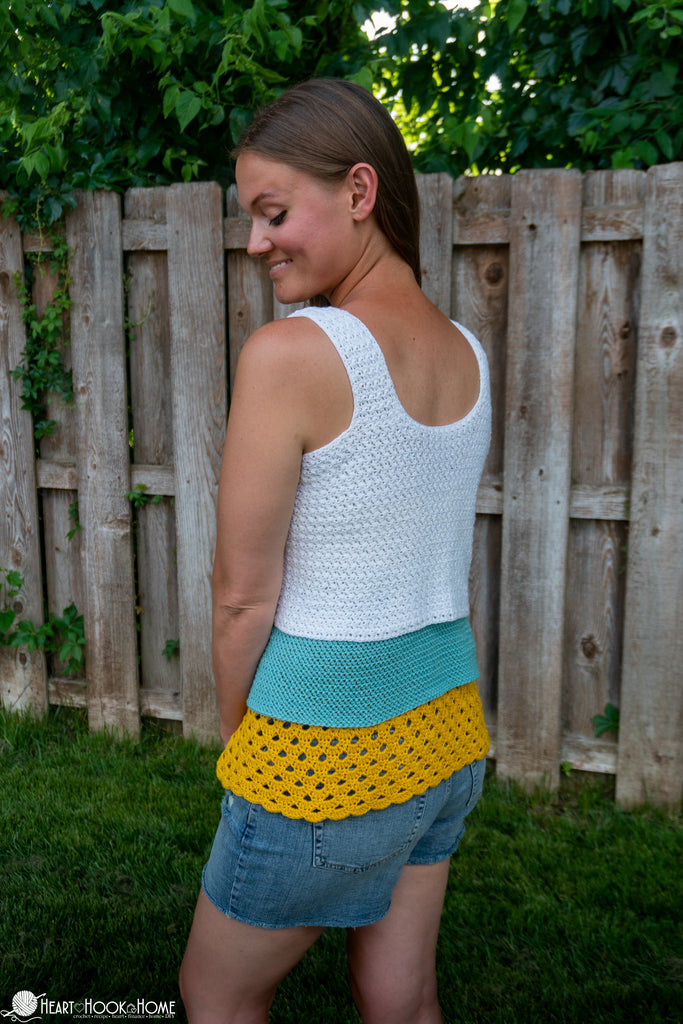 back view of three tier crochet tank top pattern