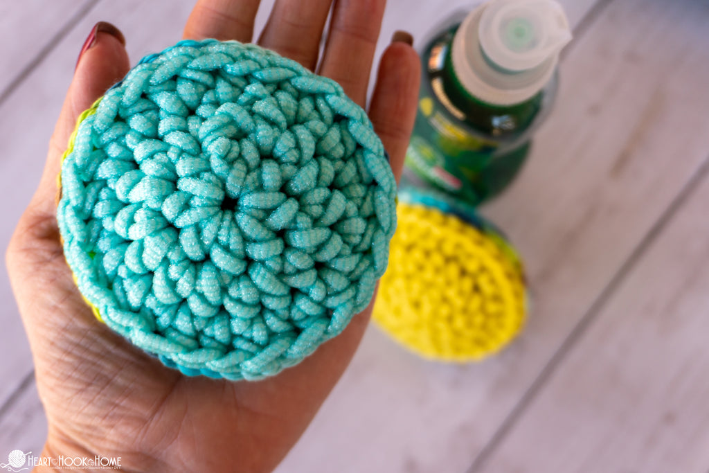 set of crochet pot scrubbers in different colors