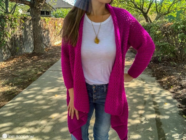elizabeth cardigan crochet pattern textured button cardigan front view