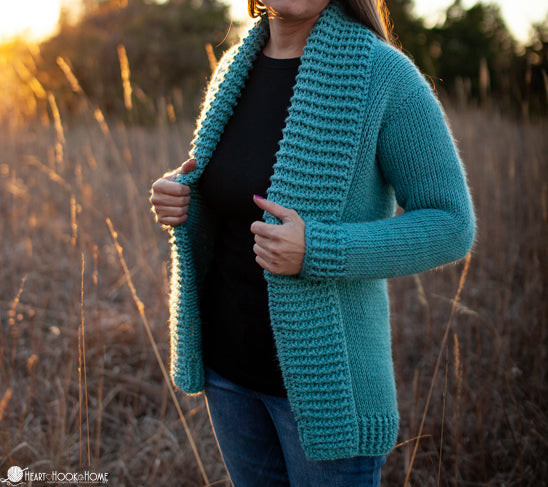 tunisian knit stitch detail cardigan crochet pattern