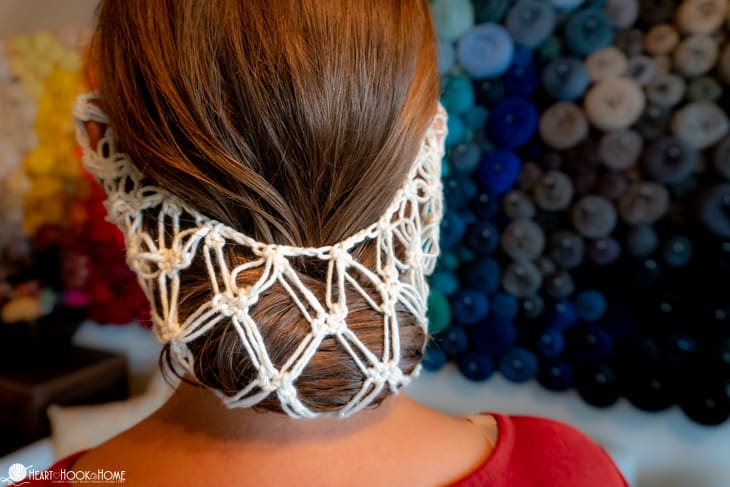 solomons hair net crochet pattern lightweight mesh snood worn