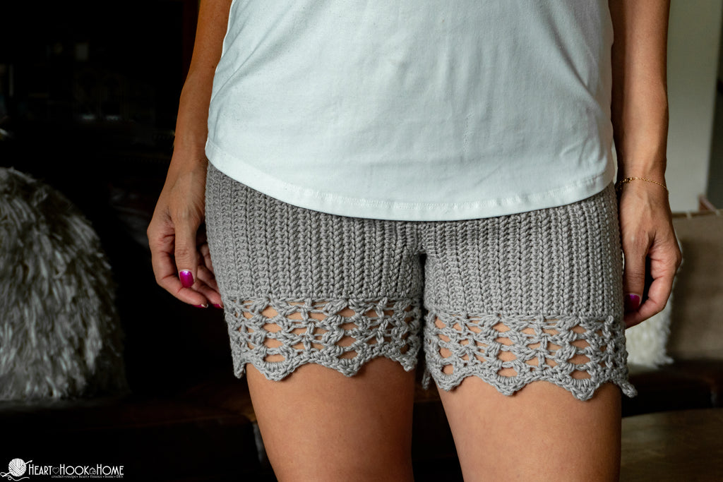 crochet shorts waistband and stitch detail close up