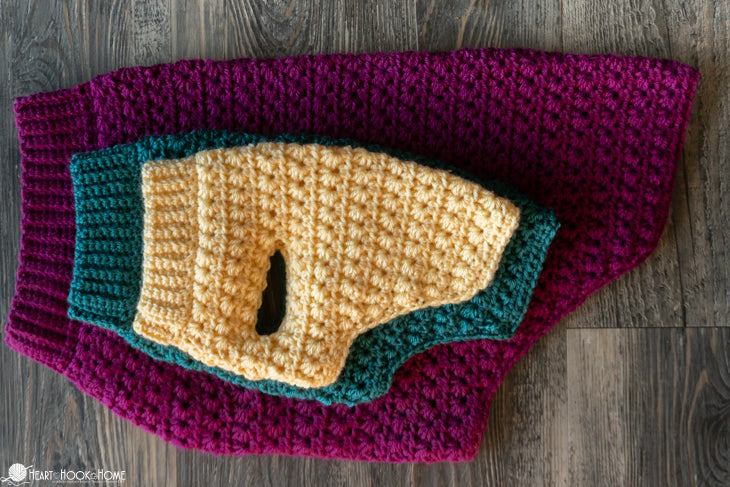 close up textured stitches stellar dog sweater crochet