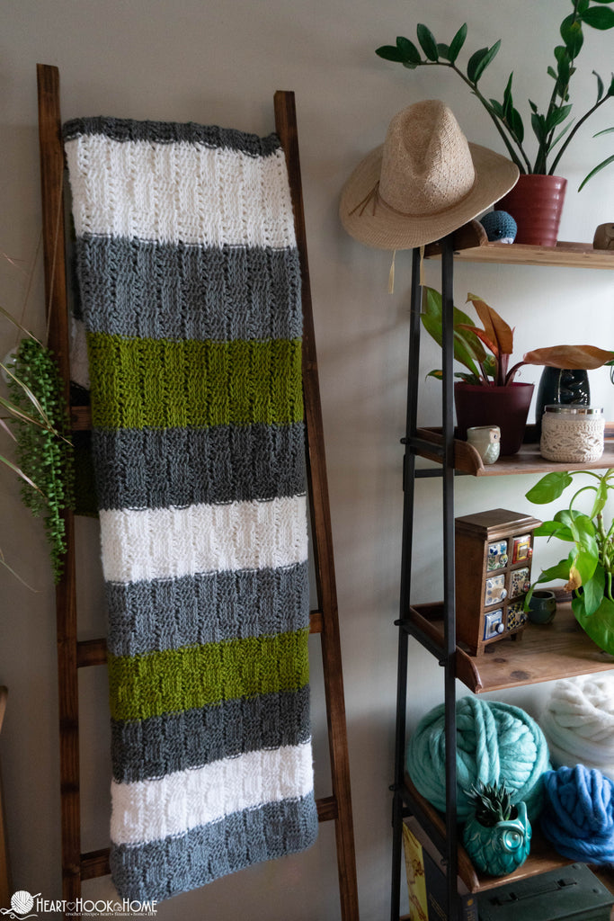 full view tunisian basket weave crochet blanket on bed