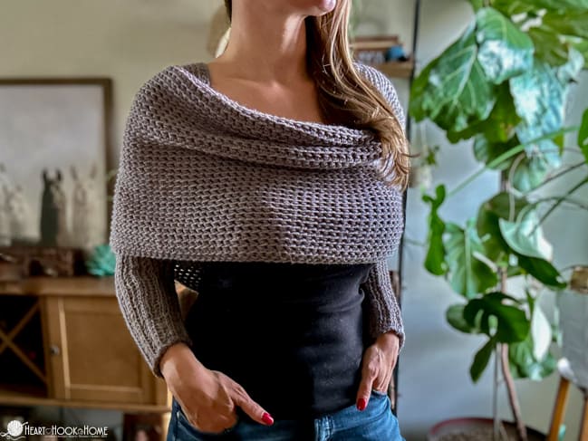 sophia scarf with sleeves crochet pattern cozy shrug wrap