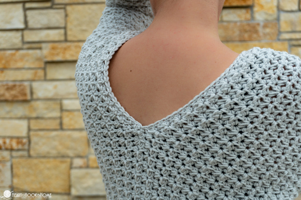 V-neck crochet sweater neckline detail