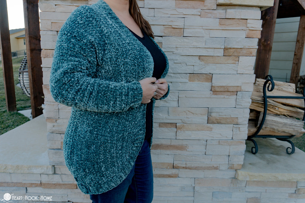 back view velvet crochet cardigan soft texture garment