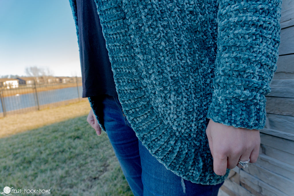 velvet yarn crochet stitch detail cardigan pattern