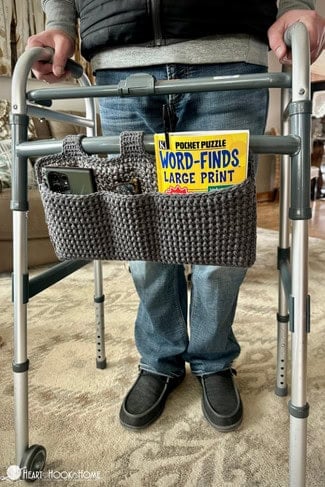 walker organizer crochet pattern mobility bag attached to walker