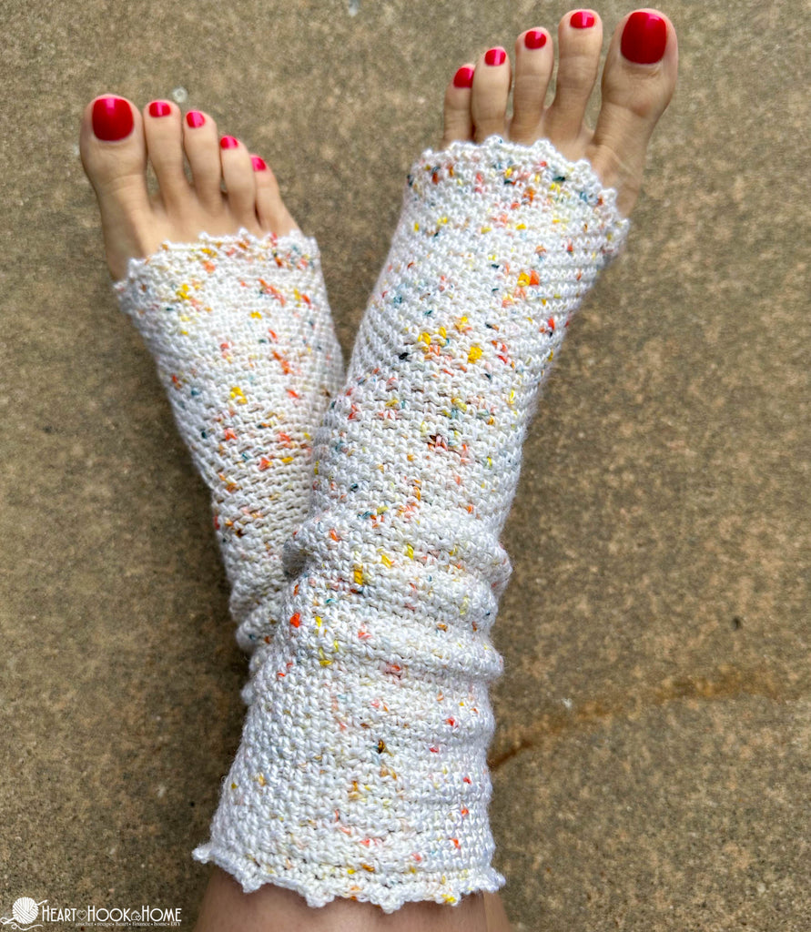 side view crochet yoga socks open heel and toe design